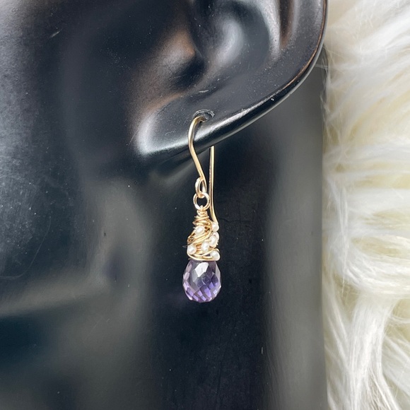 Alexandrite Crystals And Pearls Artisan Earrings 14K Gold Filled - Picture 11 of 16